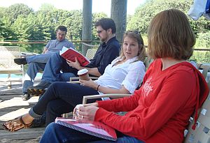 Writers on the dock at Platte River State Park