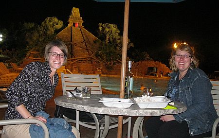 Danielle Helzer and Diana Weis at an outdoor table